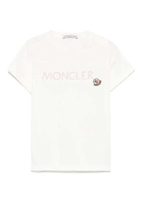 T-Shirt Bianca Con Logo Rosa MONCLER ENFANT | 951-8C00006 89AUM034